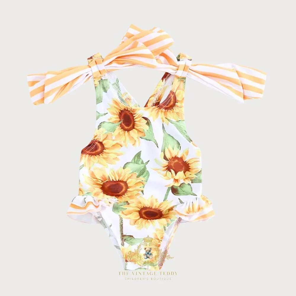 NWT Pretty Girls One-Piece Swimsuit Swimwear for Kids Sunny Day Sunflowers 3-4T